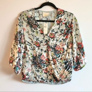 BNWT ANTHRO MAEVE VELVET FLORAL FAUX WRAP TOP